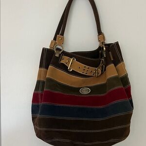 Vintage Dolce & Gabana Striped Shoulder  bucket Bag in Earth Tones suede